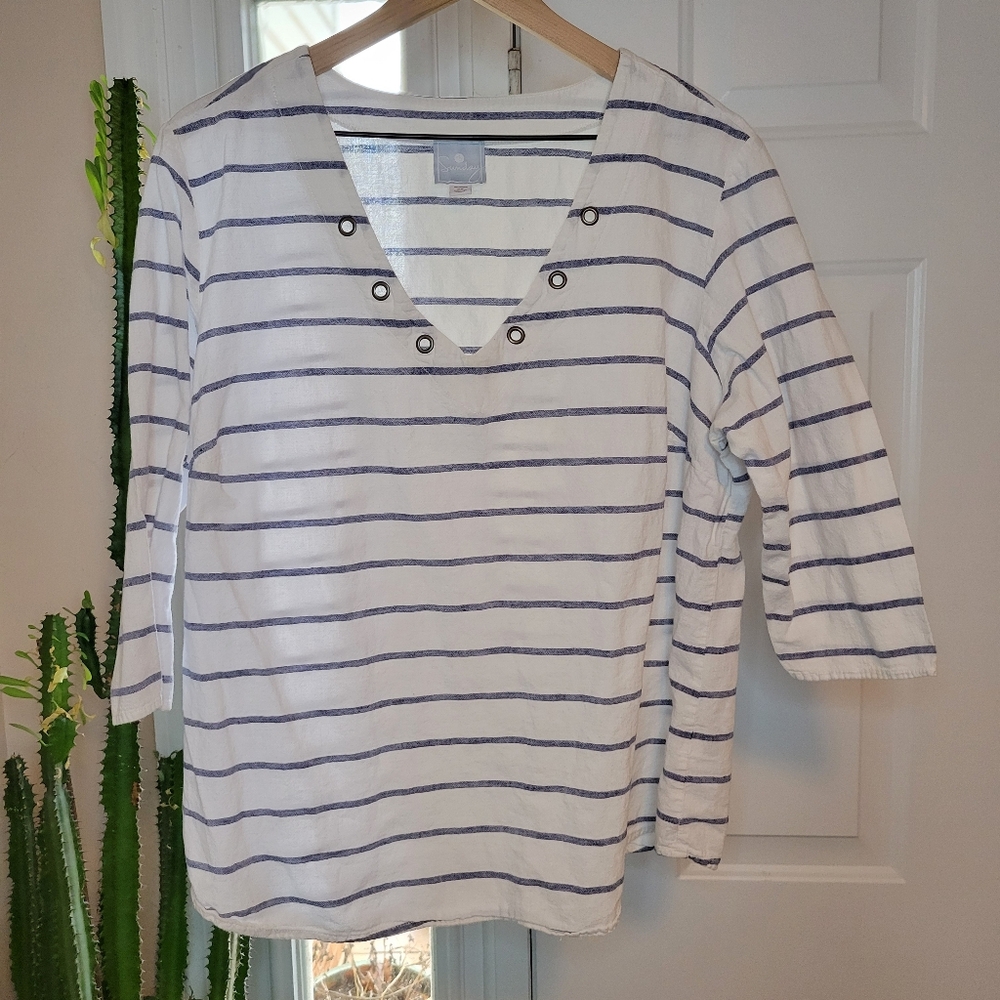 Sunday Linen Blend Lightweight Spring Shortsleeve Blouse, Size 2X